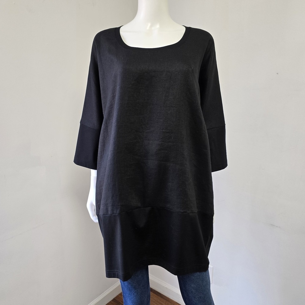 Lafayette 148 Black Tunic Top Size M Linen Blend Lagenlook Longer Length NWT